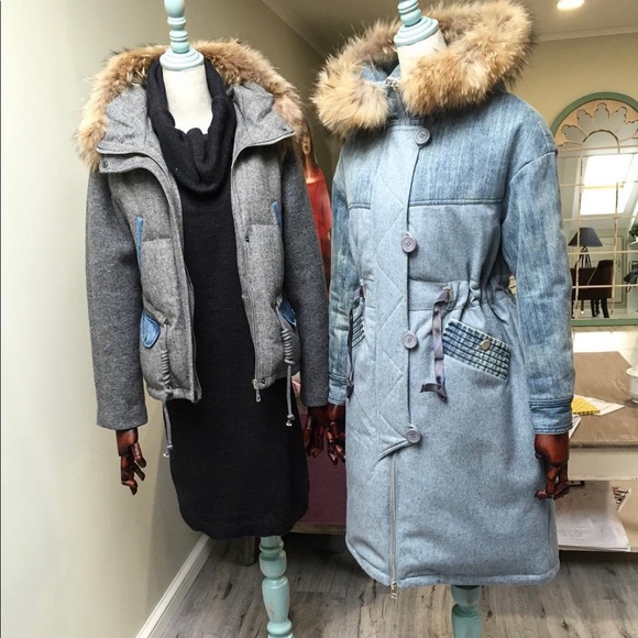 Denim and wool women puffer jacket -S size- snow jacket - Picture 2 of 12
